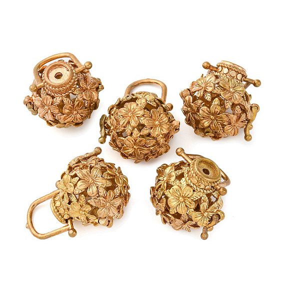 Подвески из латуни с полыми клетками, круглая с цветком, без никеля 