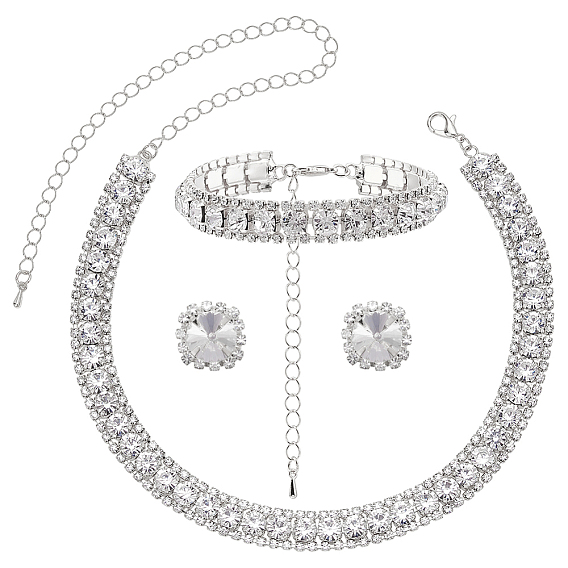 1 Bag Alloy Rhinestone Jewelry Sets, Including Earring, Bracelet, Necklace