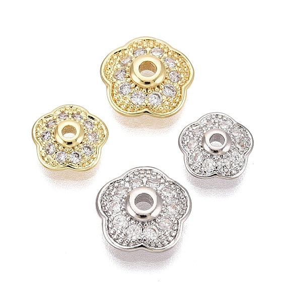 Колпачки для бусин из прозрачного кубического циркония из латуни, цветок
