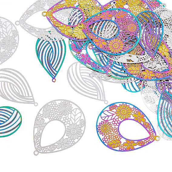 48 шт 4 стиль 201 филигранные подвески из нержавеющей стали, гравированные металлические украшения, слеза