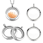 4Pcs 304 Stainless Steel Locket Pendants, Double Sides with Glass, DIY Accessories for Jewelry Pendant Making, Flat Round Charm