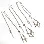 3Pcs 304 Stainless Steel Bar Link Chains Macrame Pouch Empty Stone Holder for Pendant Necklaces Making, with Cable Chains