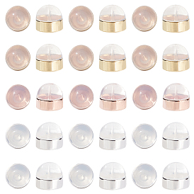 36Pcs 3 Colors Silicone Ear Nuts, Earring Backs, with Brass Findings, Half Round, Cadmium Free & Nickel Free & Lead Free
