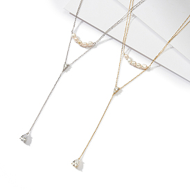 925 двухслойные ожерелья из стерлингового серебра., с подвесками 5циркония, естественные пресноводные жемчужные ожерелья