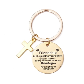 304 брелок из нержавеющей стали и сплава, с кольцом сплава, плоские круглые и кросс