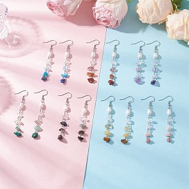 Натуральный культивированный пресноводный жемчуг с натуральными и синтетическими драгоценными камнями, подвесные серьги, латуни и 304 результатов из нержавеющей стали, цвет нержавеющей стали