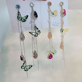 Long Asymmetric Butterfly Earrings Crystal Drop Shaped Pendant Earrings earrings