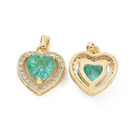 Real 18K Gold Plated Brass Micro Pave Cubic Zirconia Pendants, Heart Charms