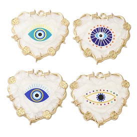 Zinc Alloy Enamel Pendants, Golden, Heart with Evil Eye & Rose Charm