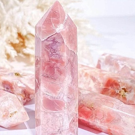 Point Tower Natural Pink Agate Healing Stone Wands, for Reiki Chakra Meditation Therapy Decoration, Hexagonal Prism