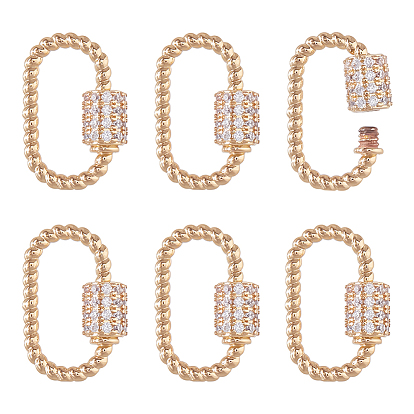 6шт. латунные микро-паве прозрачные кубические цирконии винтовые карабины-замки-брелки, без кадмия, без никеля и без свинца, овальные