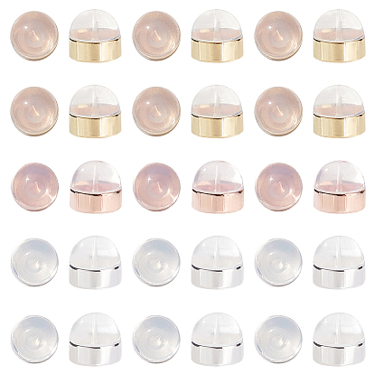 36Pcs 3 Colors Silicone Ear Nuts, Earring Backs, with Brass Findings, Half Round, Cadmium Free & Nickel Free & Lead Free