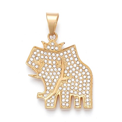 304 Stainless Steel Pendants, with Crystal Rhinestone, Elephant