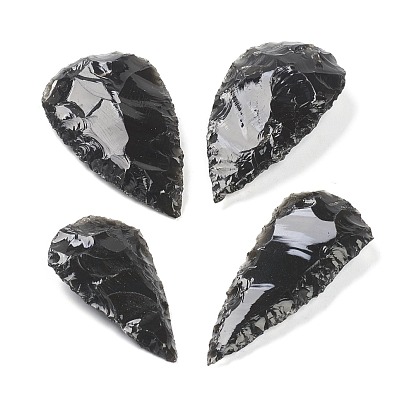 Rough Raw Natural Black Obsidian Beads, No Hole/Undrilled, Teardrop