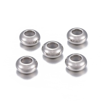 202 Stainless Steel Beads, with Rubber Inside, Slider Beads, Stopper Beads, Rondelle