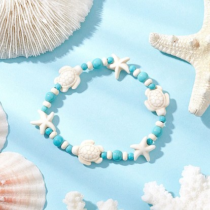 Синтетические бирюзовые бусины в виде морских звезд и черепах, эластичные браслеты для женщин