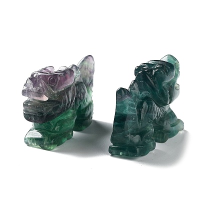 Natural Fluorite Carved Healing Dragon Figurines, Reiki Energy Stone Display Decorations