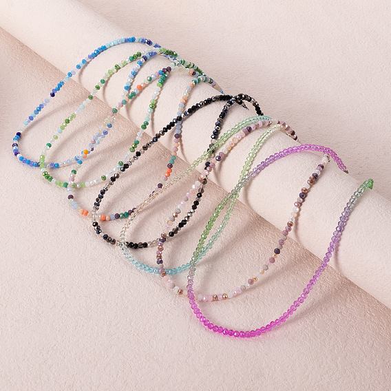 Ожерелья из граненых круглых стеклянных бусин в стиле бохо для женщин, платина