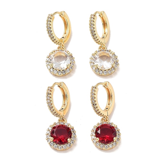 Ohrhänger aus goldenem Messing, mit Zirkonia und Glas, Flachrund
