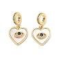 Подвески-шармы из латуни с микропаве, прозрачными и синими кубическими циркониями, в европейском стиле., Подвески в форме сердца с большим отверстием и изображением сглаза, украшенные натуральной ракушкой., стойки покрытие, долговечный, без свинца и без кадмия