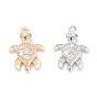 Rack Plating Brass Micro Pave Cubic Zirconia Pendants, Long-Lasting Plated, Turtle