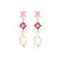 Boucles d'oreilles carrées en verre, boucles d'oreilles pendantes en perles naturelles avec 304 épingles en acier inoxydable