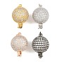 Brass Micro Pave Clear Cubic Zirconia Box Clasps, Round, Lead Free & Cadmium Free, Rack Plating, Long-Lasting Plated