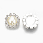 Brass Flat Back Cabochons, with Rhinestone and ABS Plastic Imitation Pearl, Oval, Silver Color Plated, Crystal