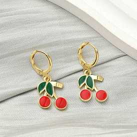 Серьги-подвески с застежкой-рычагом из вишневой латуни и эмалью, стойки покрытие, долговечный, без кадмия и без свинца