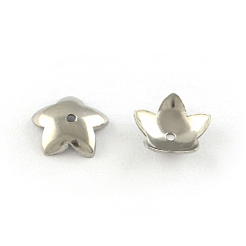 5-Petal Flower Smooth Surface 304 Stainless Steel Bead Caps, 7x7x2mm, Hole: 0.5mm