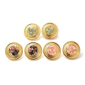 304 серьги-гвоздики из нержавеющей стали с натуральными драгоценными камнями, реальный 18 k позолоченный, плоско-круглые