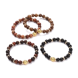 Round Natural Wood Beads Stretch Bracelet, Non-magnetic Synthetic Hematite & Natural Lava Rock Beads Essential Oil Diffuser Bracelet for Men Women