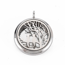 Alloy Diffuser Locket Pendants, with Stainless Steel Cover and Magnet, Magnetic, Cadmium Free & Nickel Free & Lead Free, Flat Round with Cat