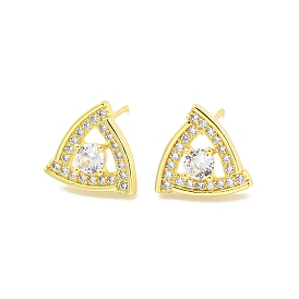 Hollow Triangle Brass Micro Pave Cubic Zirconia Stud Earrings, Long-Lasting Plated, Cadmium Free & Lead Free