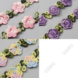 6 yardas 3 ribete de encaje de poliéster con flores de colores, cintas de encaje para accesorios de prendas de vestir