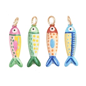 Colgantes de latón impresos, peces con dijes de puntos, dorado