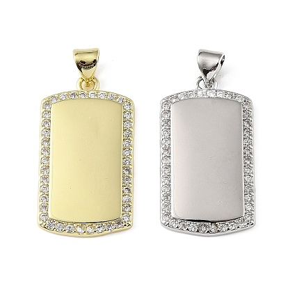 Латунные микропаве прозрачные подвески с фианитом, пустые прямоугольные подвески