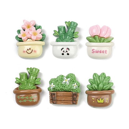 Непрозрачные кабошоны из смолы, растение в горшке