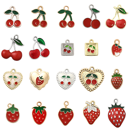40 шт. 20 стили подвески из сплава клубники и вишни, с эмалью