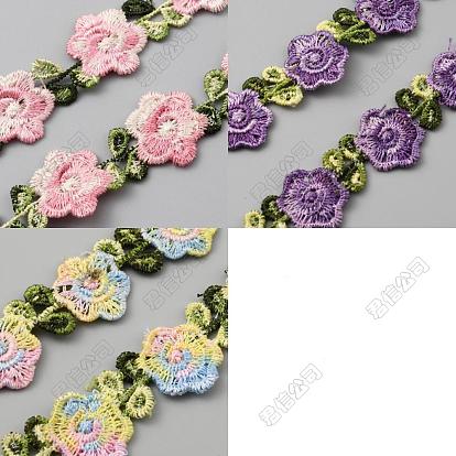 6 yardas 3 ribete de encaje de poliéster con flores de colores, cintas de encaje para accesorios de prendas de vestir