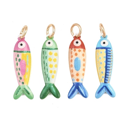 Colgantes de latón impresos, peces con dijes de puntos, dorado