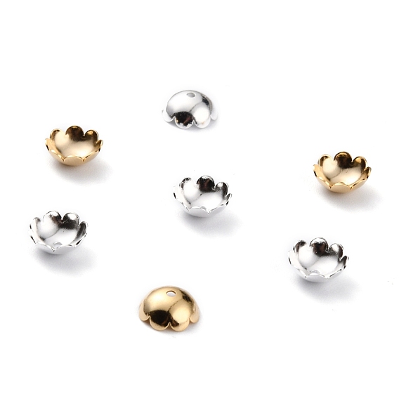 Шапочки и конусы для бусин, латунные, 8-лепесток, цветок