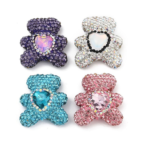 Ручной полимерной глины шариков Rhinestone, бусины в виде диско-шара с медведем