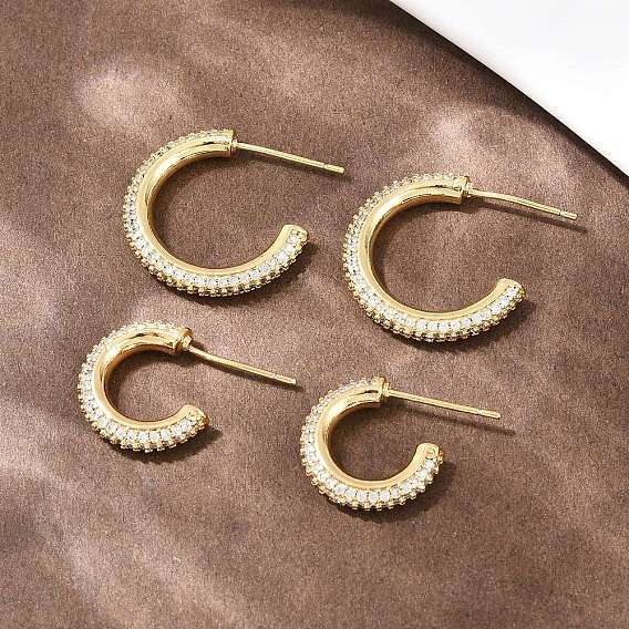 Серьги-гвоздики из латуни в форме буквы С с прозрачным кубическим цирконием, без кадмия и без свинца, долговечный, стойки покрытие