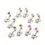 Natural Gemstone Half Round with Alloy Fairy Front Back Stud Earrings, Alloy Dangle Stud Earrings for Women, Antique Silver