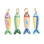 Printed Brass Pendants, Fish with Dot Charms, Golden