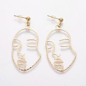 Brass Dangle Stud Earrings, with 304 Stainless Steel Findings and Cardboard Jewelry Box, Face