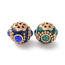 Бусины из смолы ручной работы индонезийские, со сплавочной фурнитурой со стразами, круглые