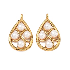 Полые 304 подвески из нержавеющей стали и АБС-пластика с имитацией жемчуга, слезинки