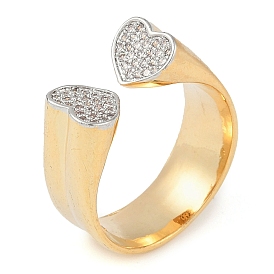 Heart Brass Micro Pave Clear Cubic Zirconia Open Cuff Ring for Women